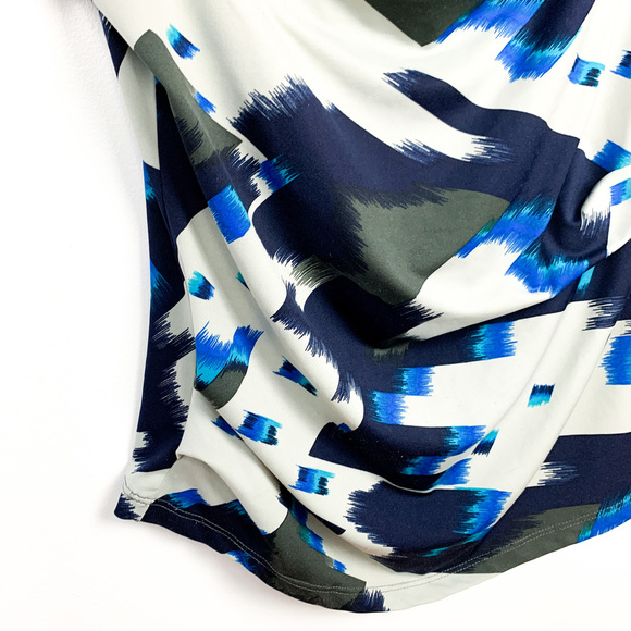 Grey Black & Blue Patterned Cowl Neck Blouse - Picture 3 of 9